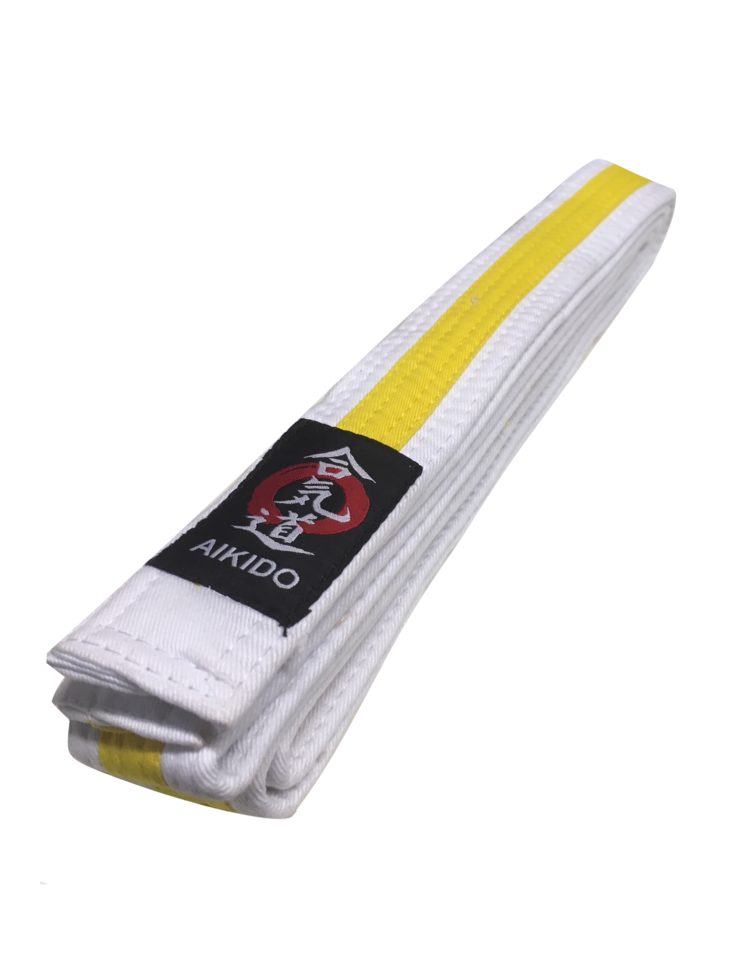 Aikido Label Gürtel weiß-gelb Mittelstreifen