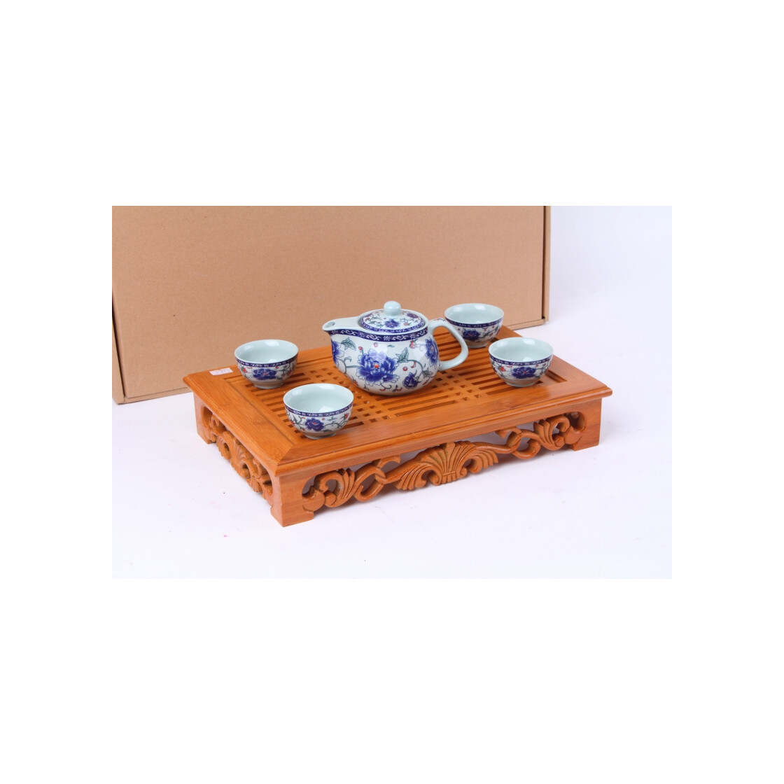 Tee-Set 5-teilig Blumendekor blau