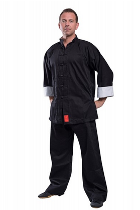 Qi Gong Anzug Shaolin schwarz, weißer Innenkragen
