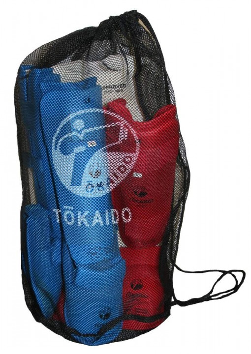SET Tokaido Schienbein-Spannschutz rot+ blau inkl. Mesh Bag