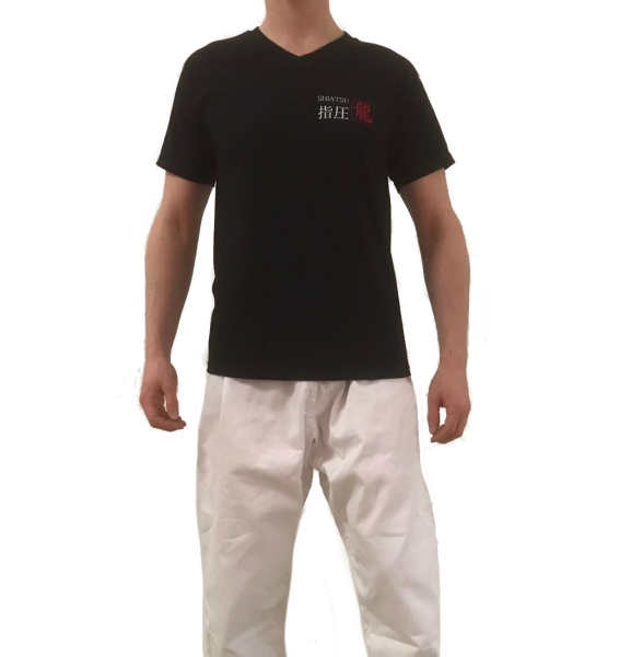 Shiatsu Praxiskleidung, T-Shirt schwarz und Hose weiß