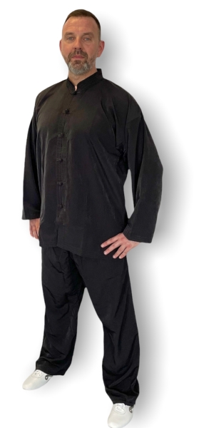 Taiji / Qigong Anzug Schwarz Kunstseide weich Premium
